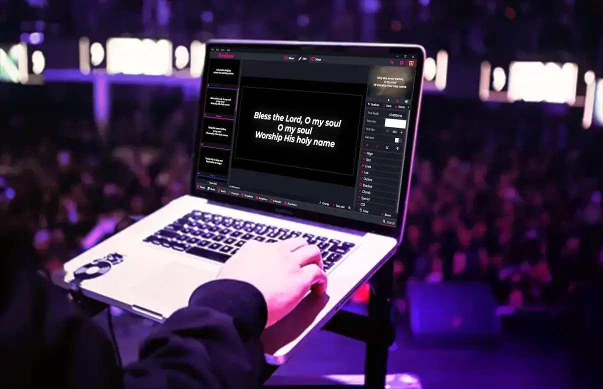 Person editing slides in FreeShow