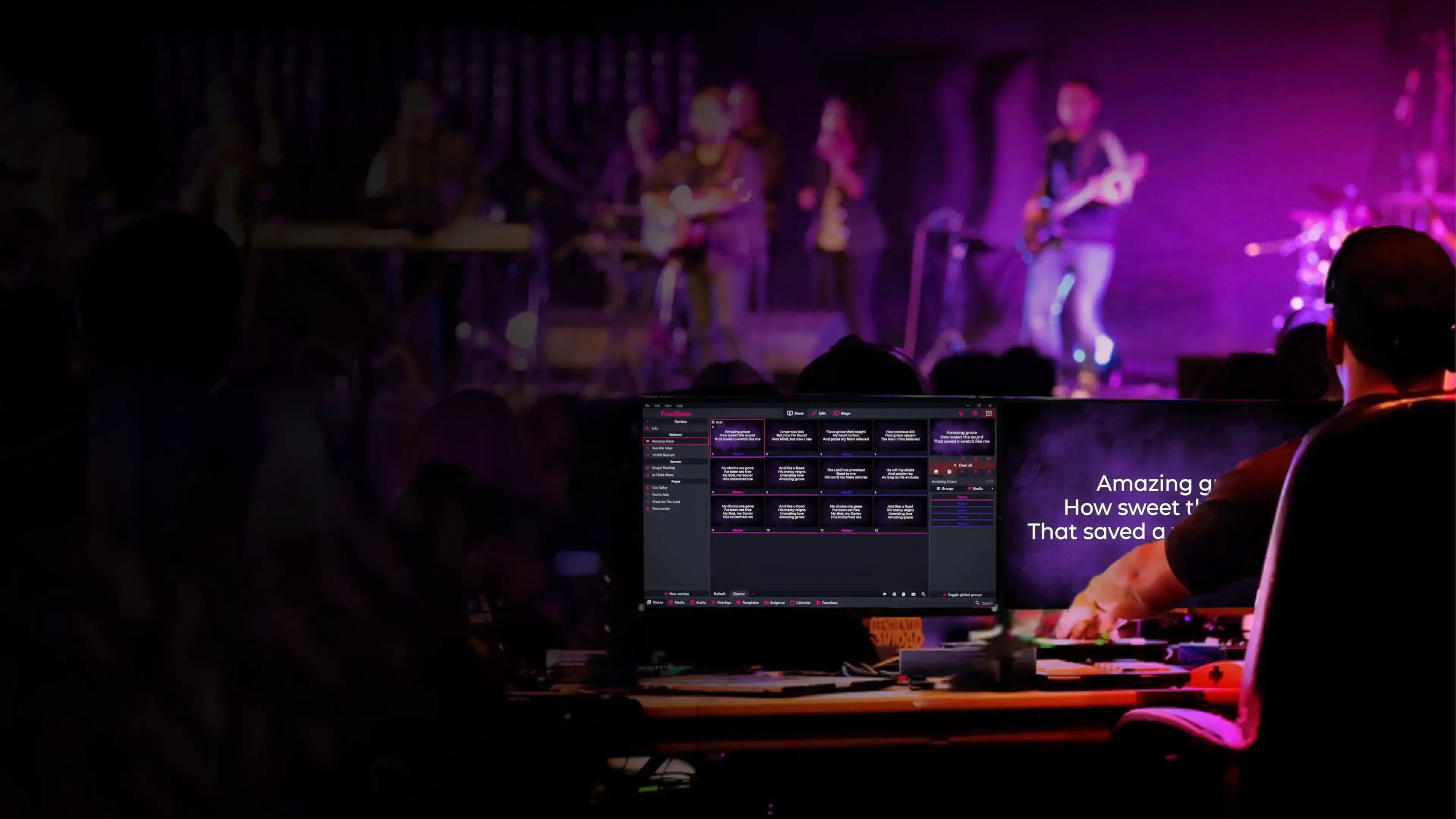 Header image - person using FreeShow at concert