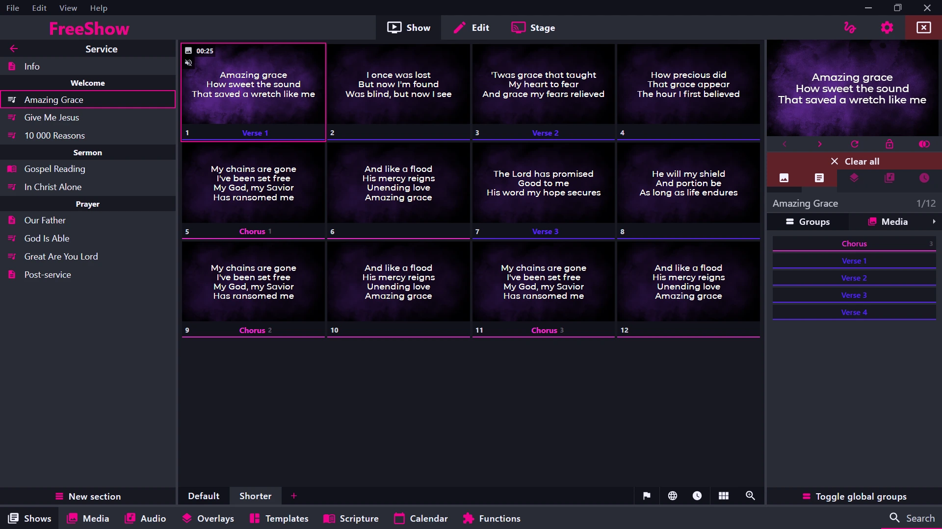 Preview of software. Drawer with templates open.
